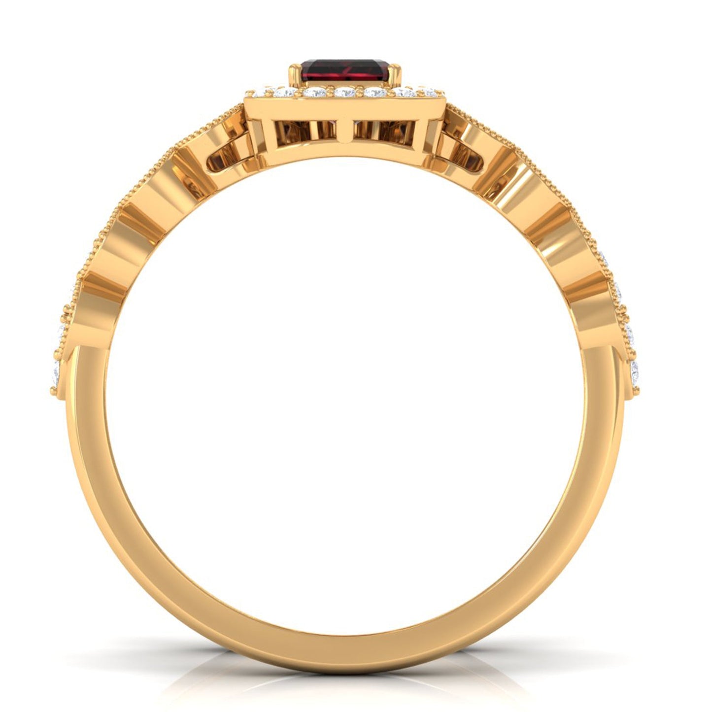Vintage Looking Garnet Diamond Emerald Cut Wedding Bridal Ring Set