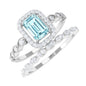 Certified 0.6 Carat Emerald Cut Aquamarine and Diamond Designer Ring Set