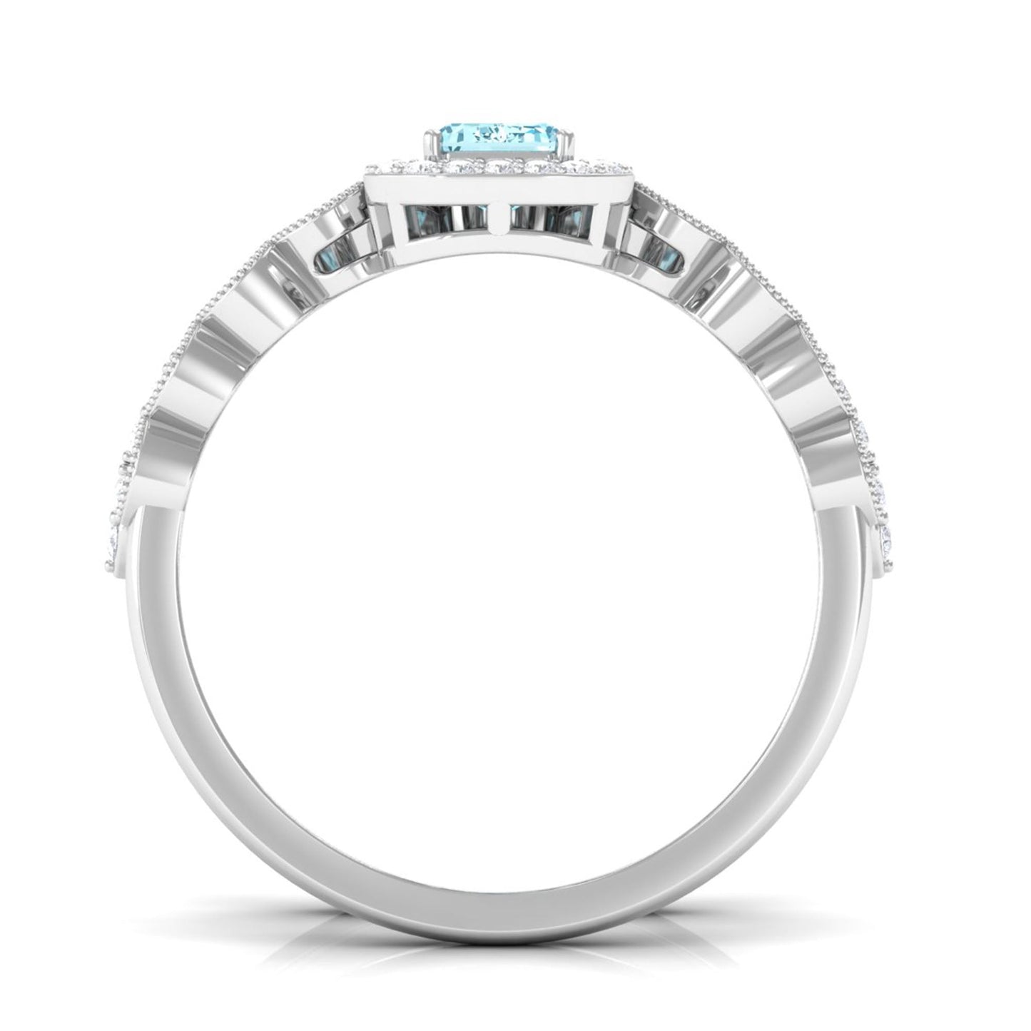 Certified 0.6 Carat Emerald Cut Aquamarine and Diamond Designer Ring Set