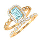 Certified 0.6 Carat Emerald Cut Aquamarine and Diamond Designer Ring Set