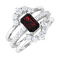 Natural Emerald Cut Garnet Diamond Trio Wedding Ring Set