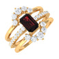 Natural Emerald Cut Garnet Diamond Trio Wedding Ring Set