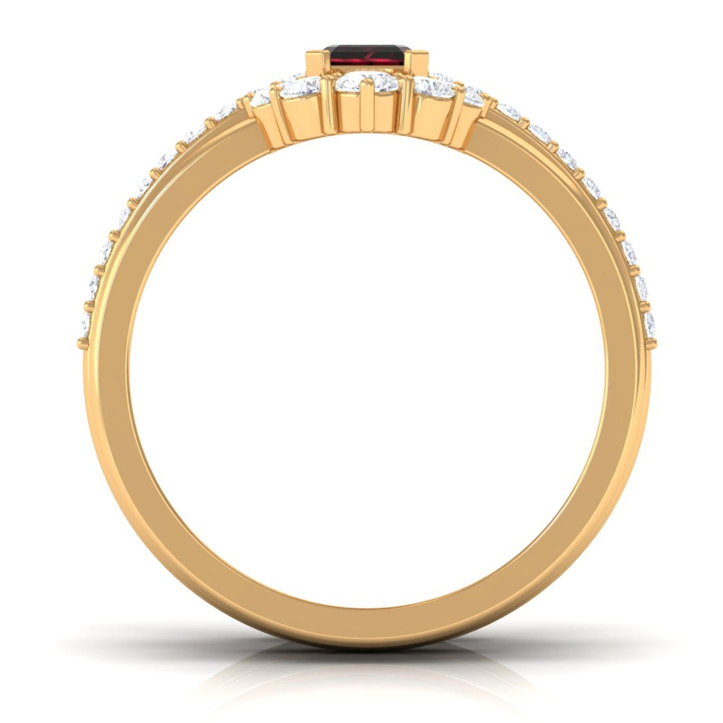 Natural Emerald Cut Garnet Diamond Trio Wedding Ring Set