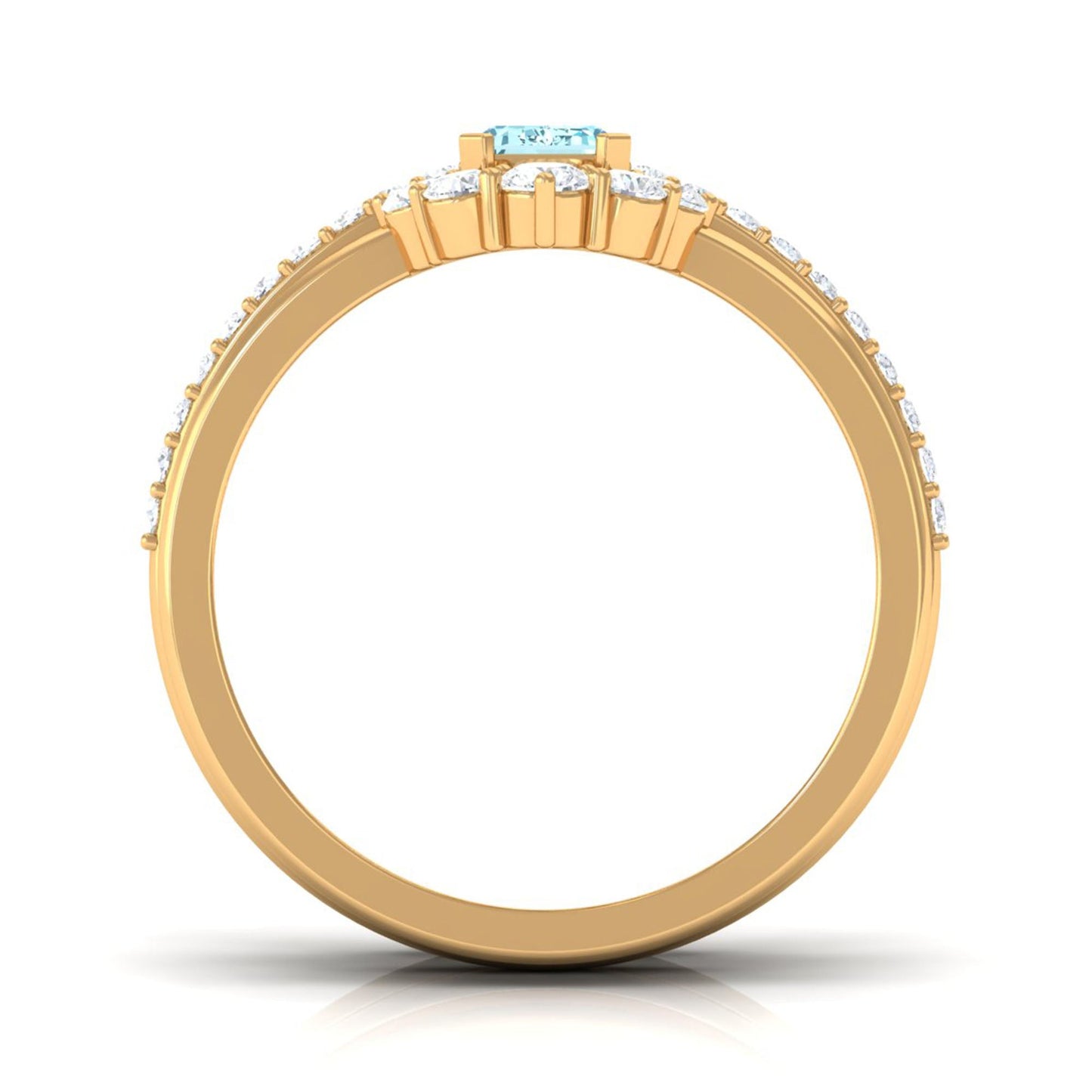 Certified Emerald Cut Real Aquamarine Trio Wedding Ring Set with Diamond