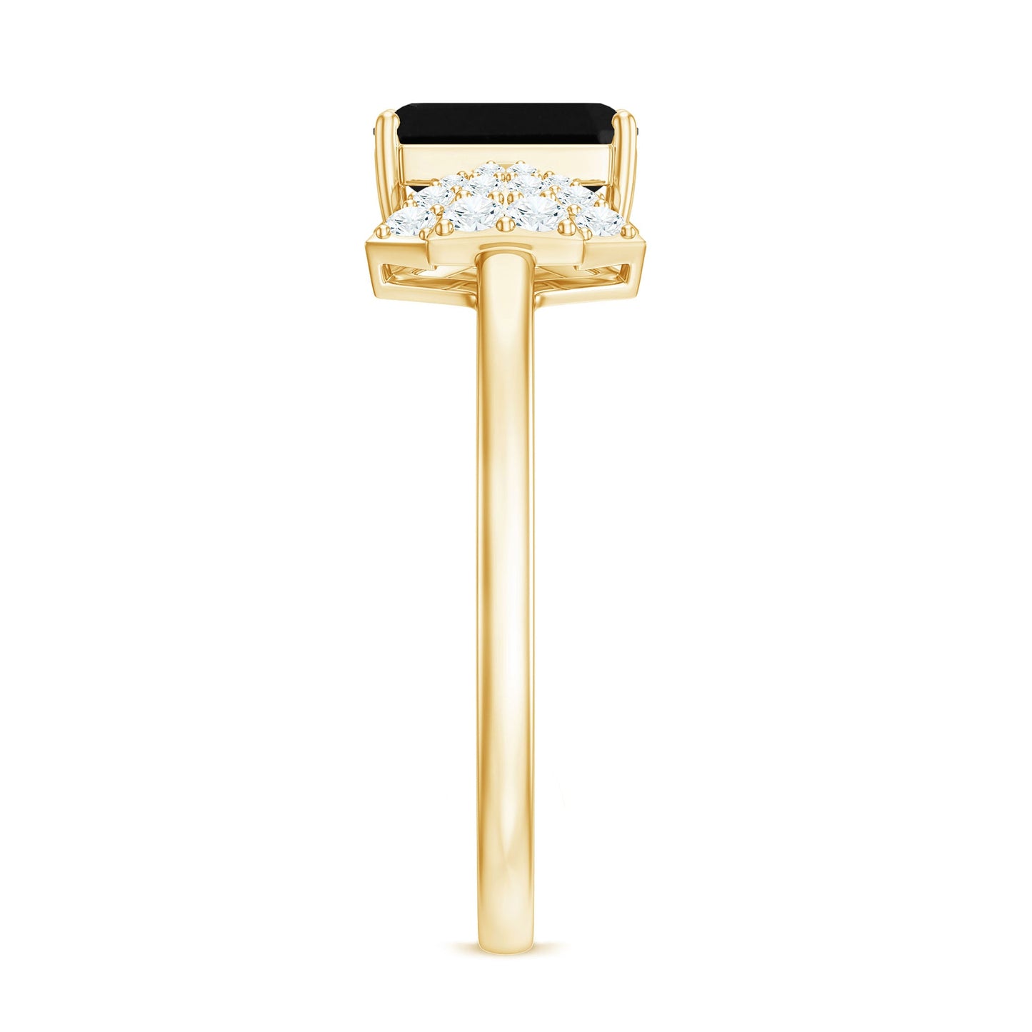 1.6 Carat Lab Grown Black Diamond Emerald Cut Engagement Ring with White Diamond Bow