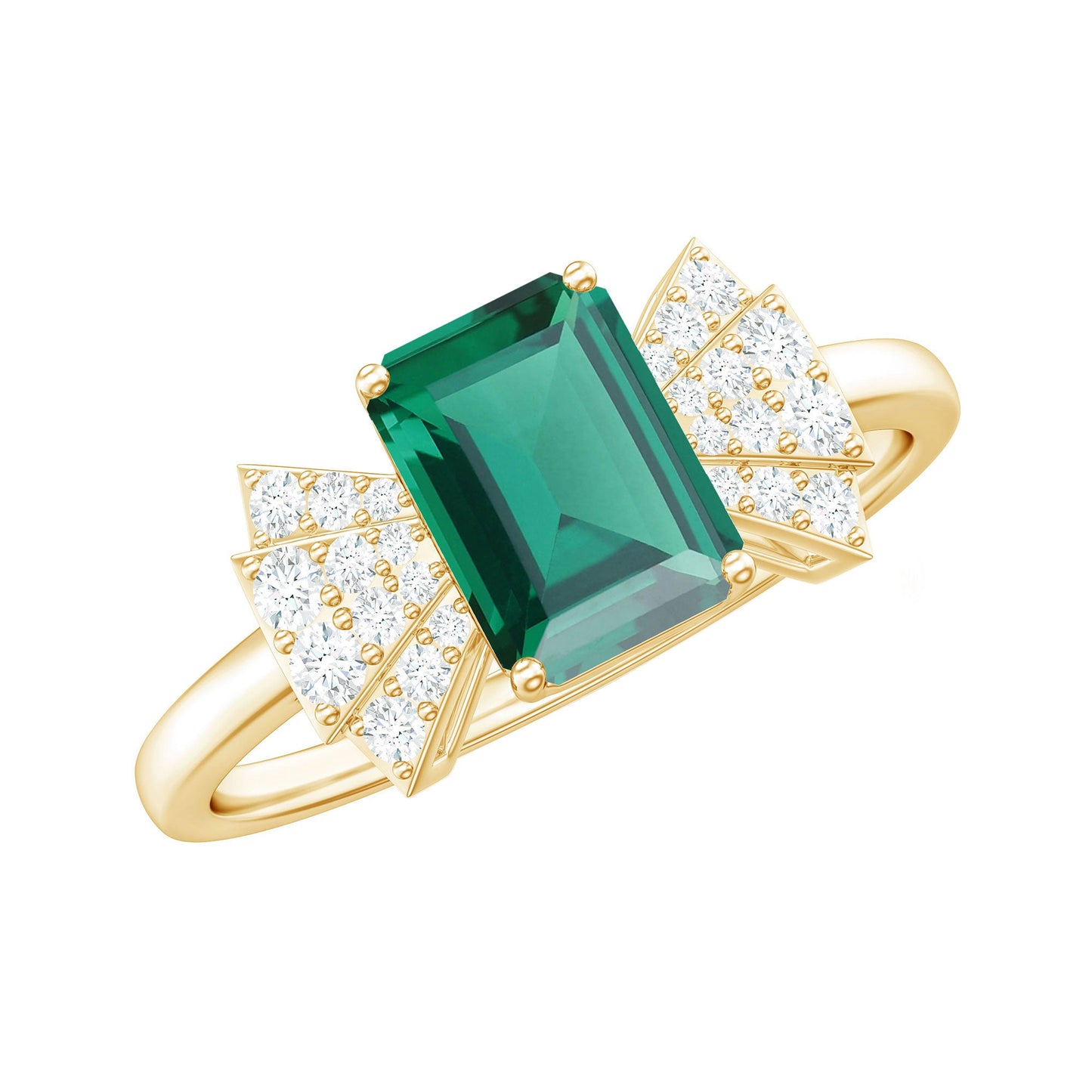 Designer Lab Grown Emerald Cut Emerald Engagement Ring with Bow Diamond
