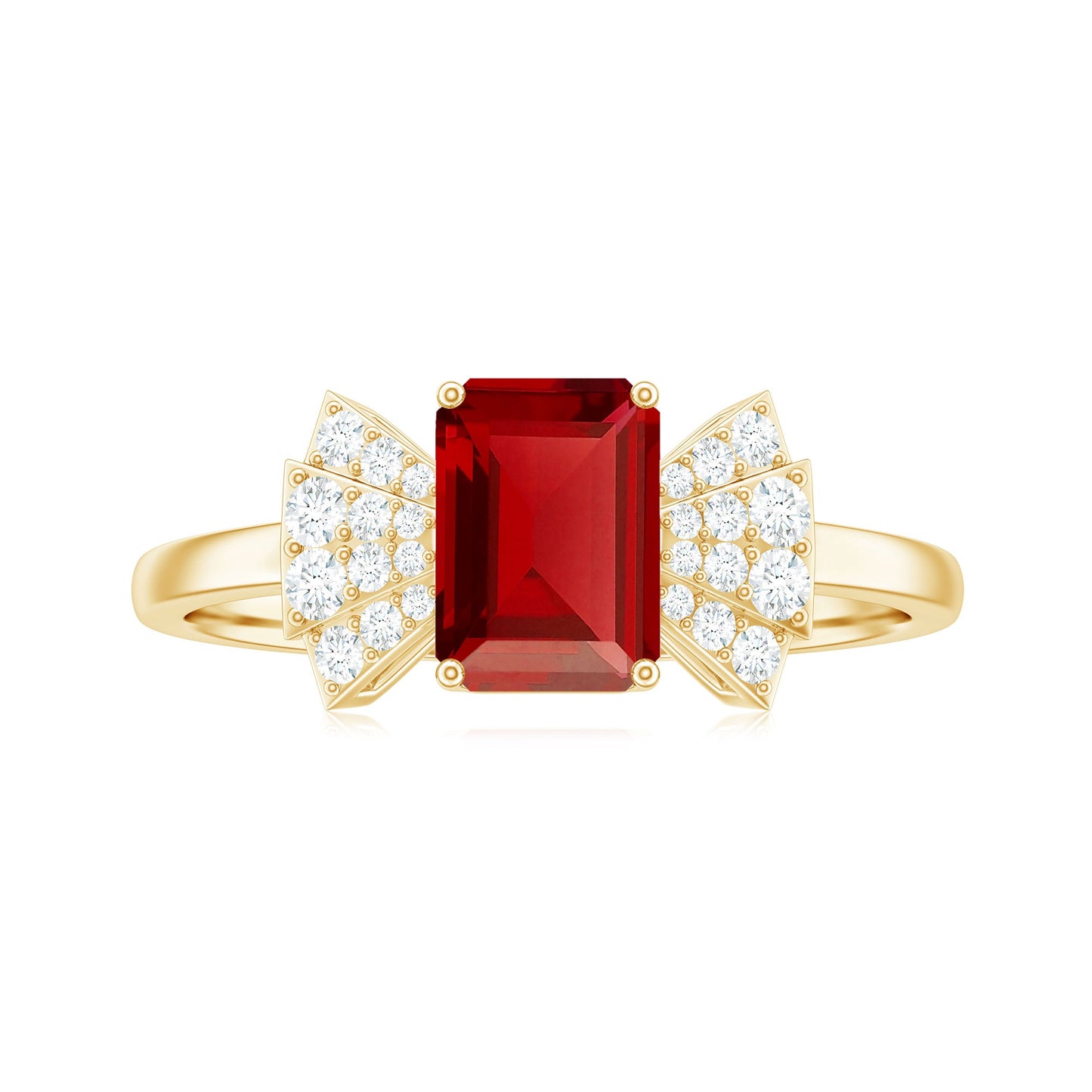 Certified 2.2 Carat Lab Grown Ruby Emerald Cut Engagement Ring with Diamond
