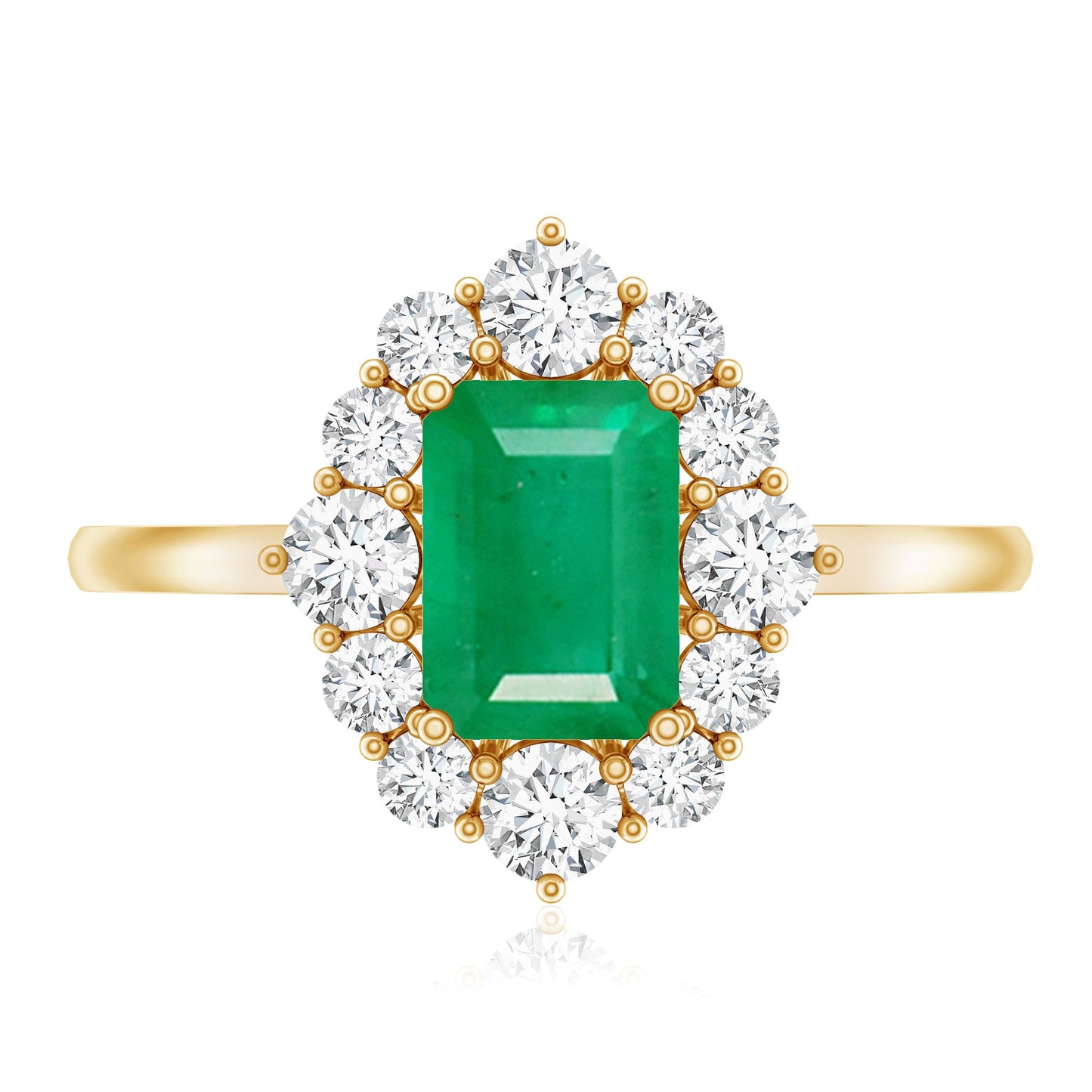 Certified Real Emerald Cut Emerald Engagement Ring with Diamond Halo