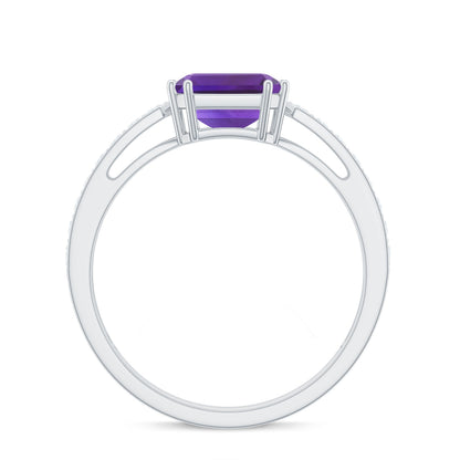 Real 3 Carat Amethyst Asscher Cut Engagement Ring with Diamond