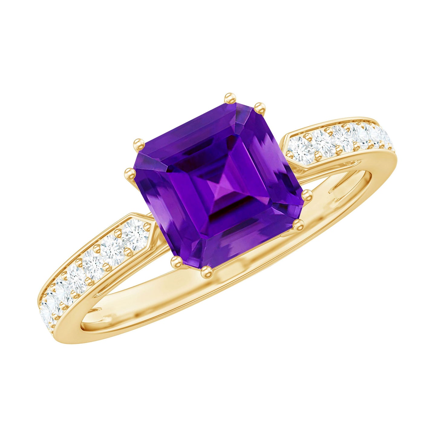 Real 3 Carat Amethyst Asscher Cut Engagement Ring with Diamond