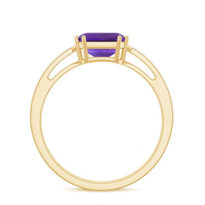 Real 3 Carat Amethyst Asscher Cut Engagement Ring with Diamond