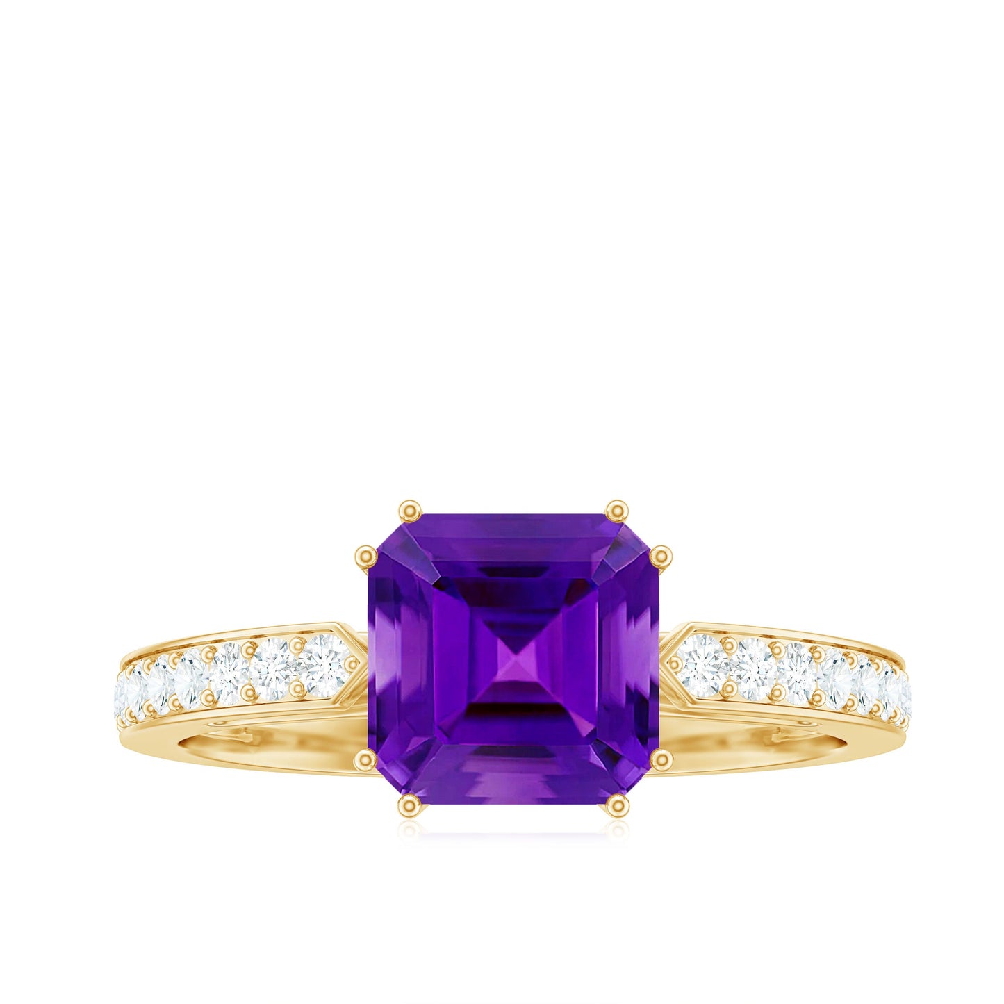 Real 3 Carat Amethyst Asscher Cut Engagement Ring with Diamond
