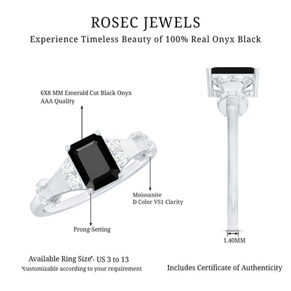 Emerald Cut Black Onyx Engagement Ring with Diamond