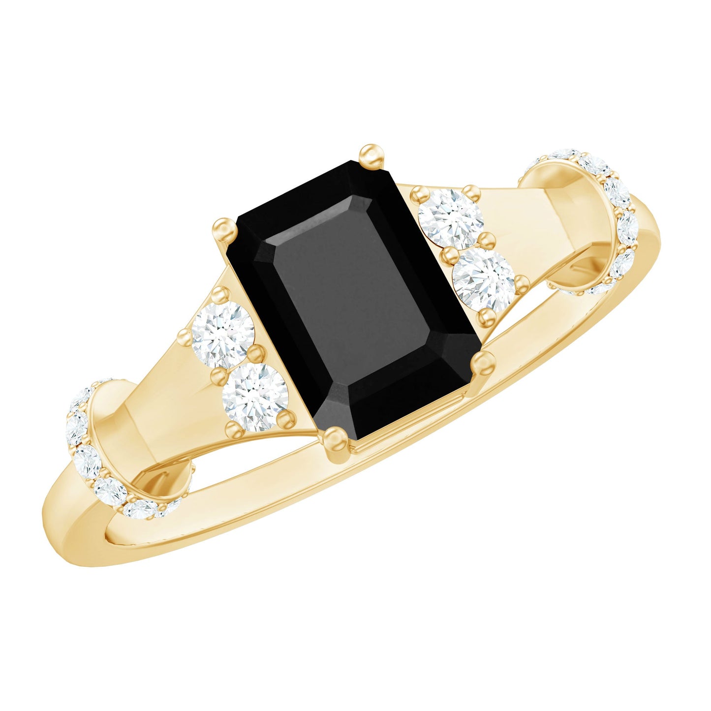 Emerald Cut Black Onyx Engagement Ring with Diamond
