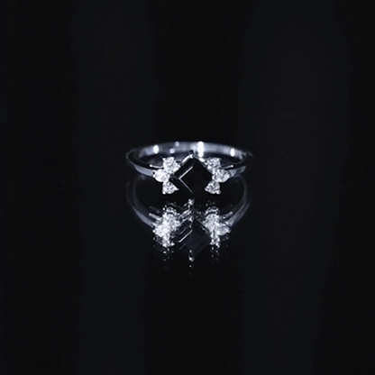 Princess Cut Black Onyx Promise Ring with Diamond Trio