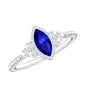 Vintage Style 0.7 Carat Lab Grown Blue Sapphire Marquise Engagement Ring with Diamond Trio