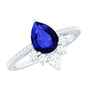 Certified 1.6 Carat Pear Lab Grown Blue Sapphire Designer Engagement Ring with Diamond