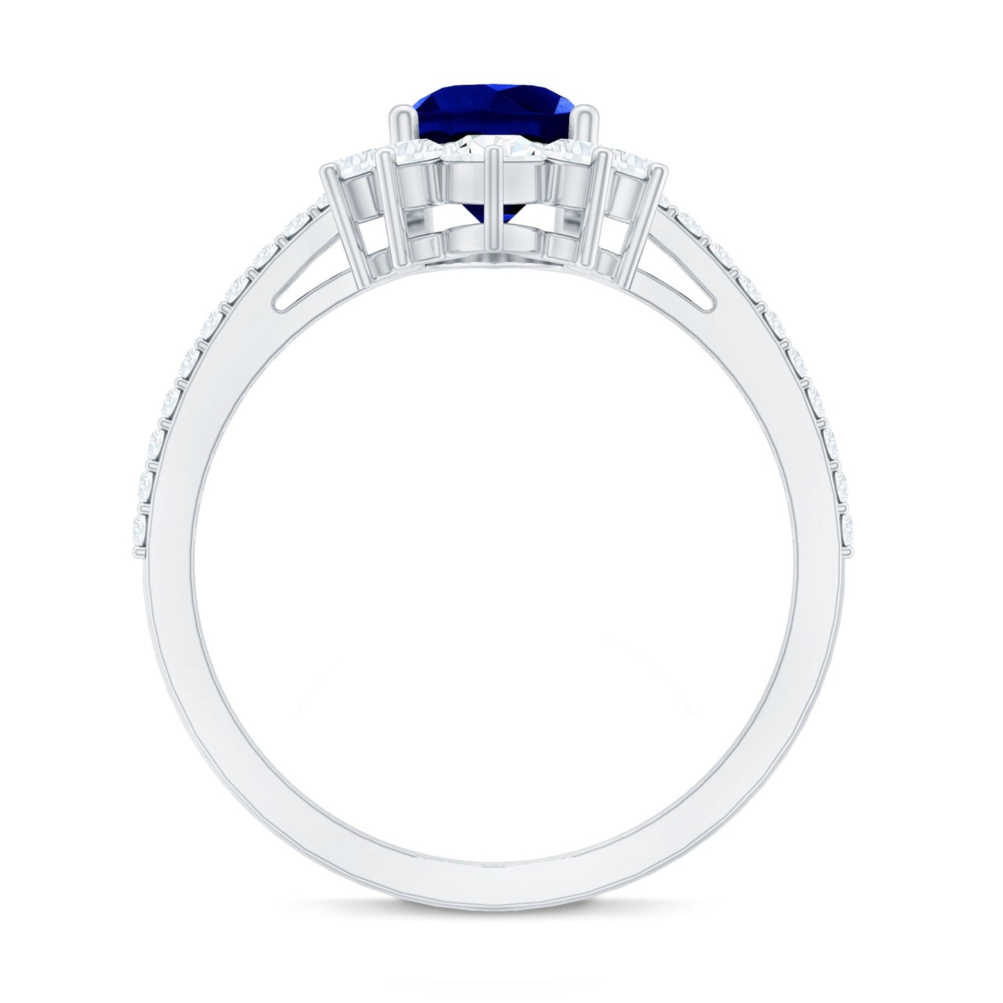 Certified 1.6 Carat Pear Lab Grown Blue Sapphire Designer Engagement Ring with Diamond