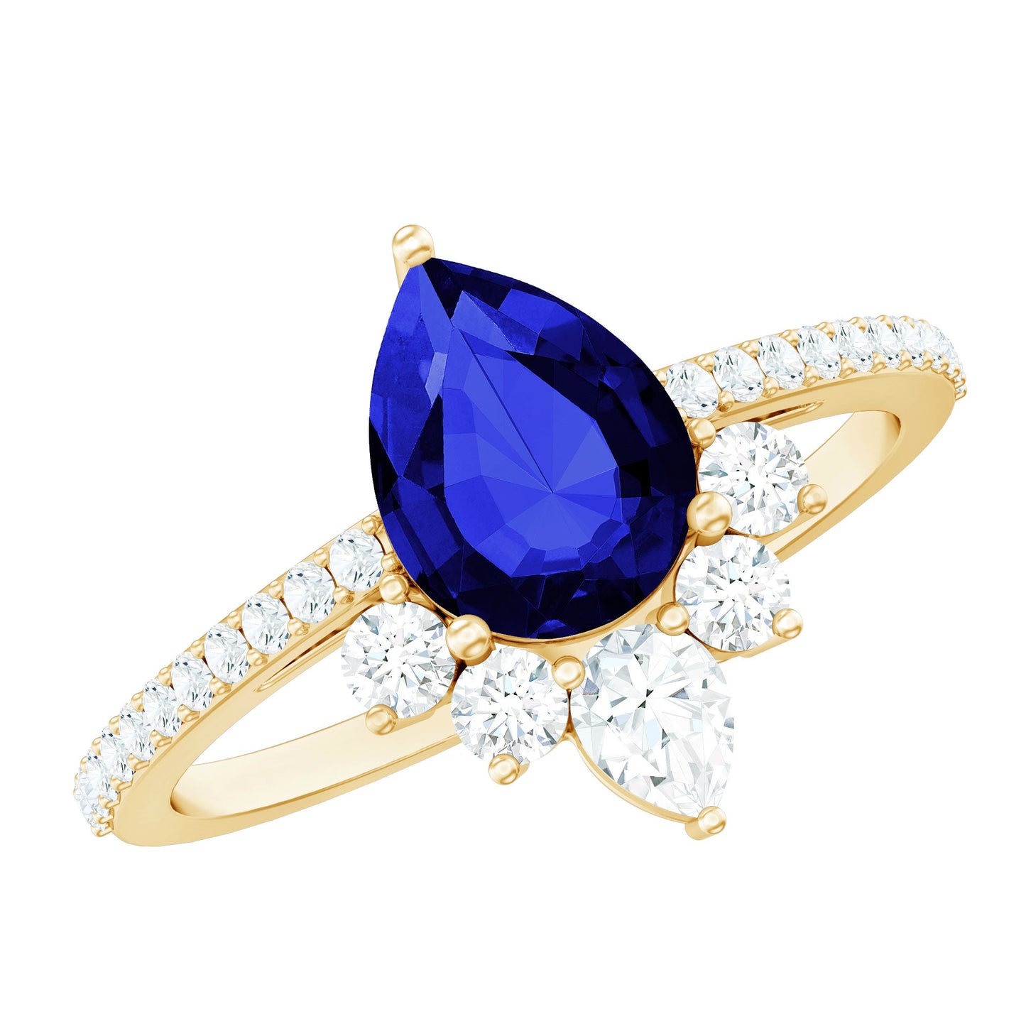 Certified 1.6 Carat Pear Lab Grown Blue Sapphire Designer Engagement Ring with Diamond