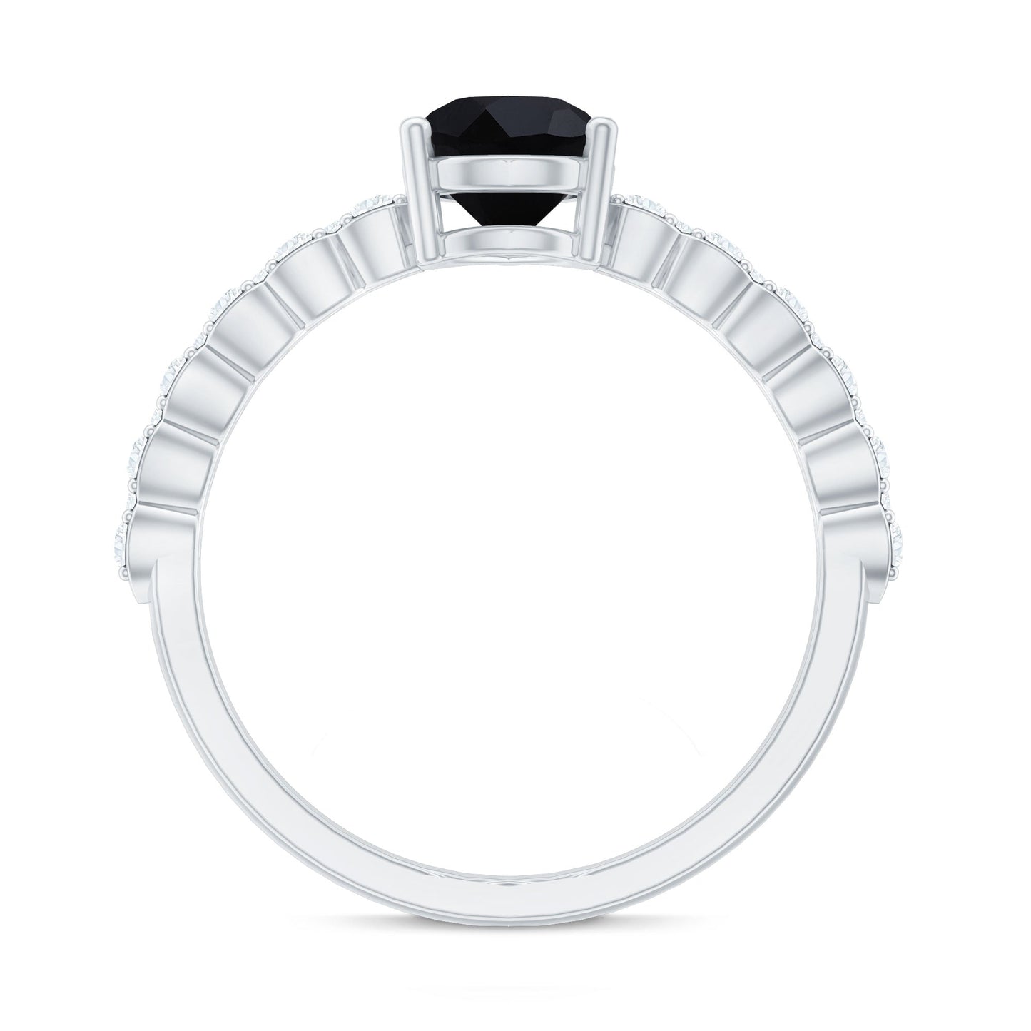 Pear Shape Black Onyx Solitaire Promise Ring with Diamond