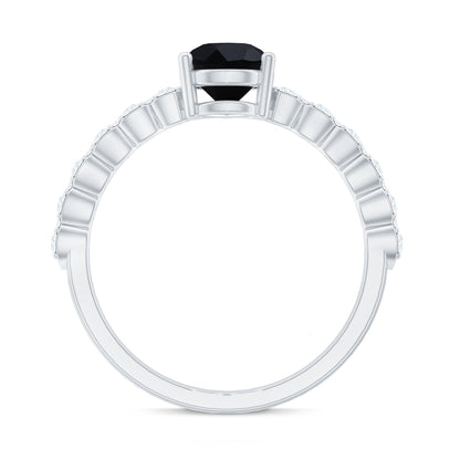 Pear Shape Black Onyx Solitaire Promise Ring with Diamond