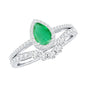 0.3 Carat Natural Emerald Diamond Pear Shaped Engagement Wedding Ring Set of 2
