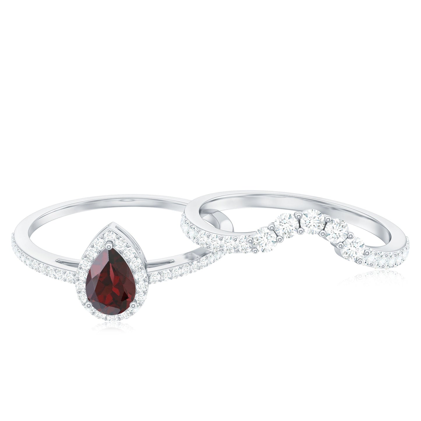 Natural 0.8 Carat Pear Shape Garnet Diamond Wedding Engagement Ring Set