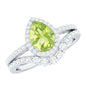 Real 1 Carat Peridot Pear Shaped Engagement Ring with Curved Enhancer