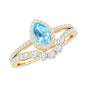 Genuine Aquamarine Teardrop Bridal Ring Set with Diamond Halo