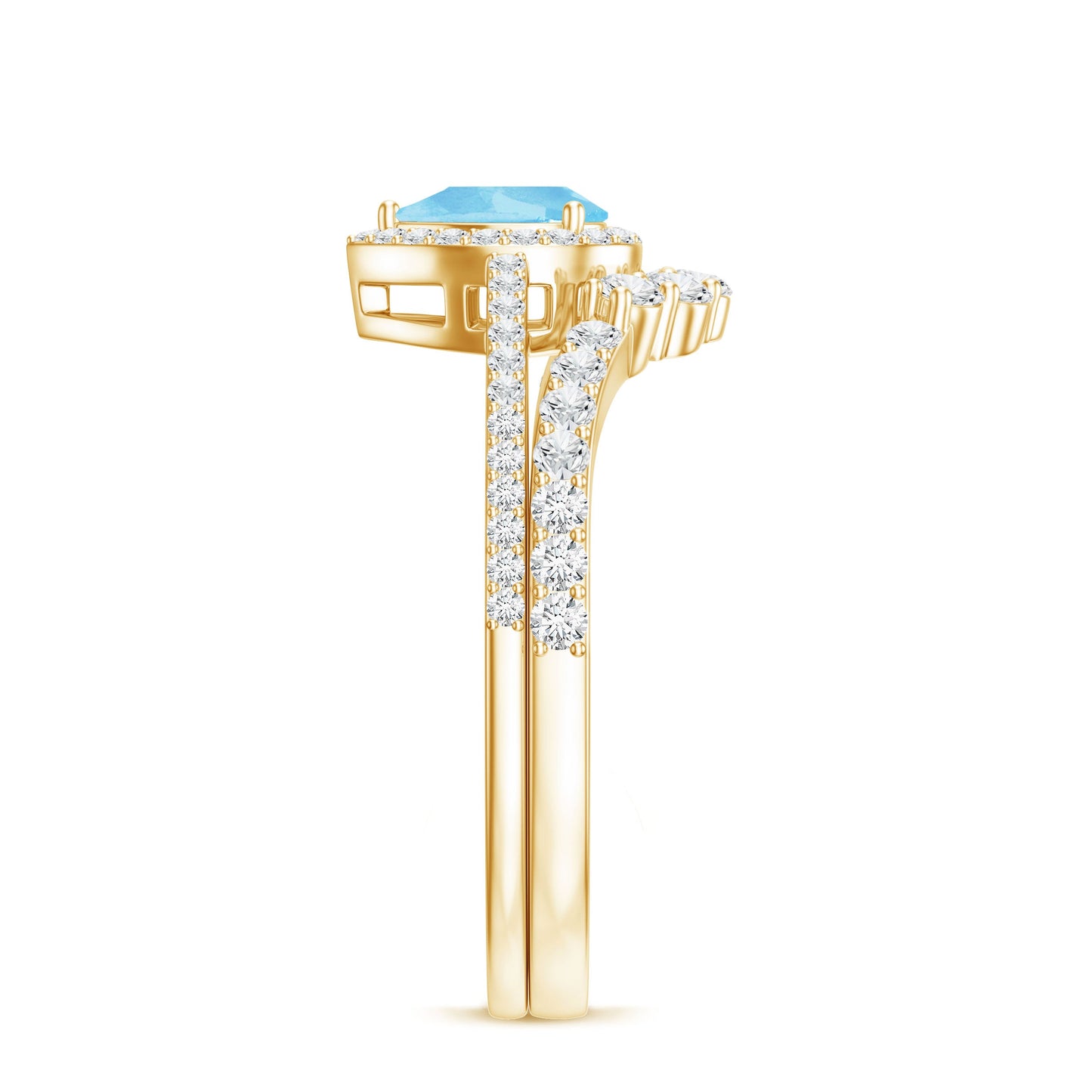 Genuine Aquamarine Teardrop Bridal Ring Set with Diamond Halo