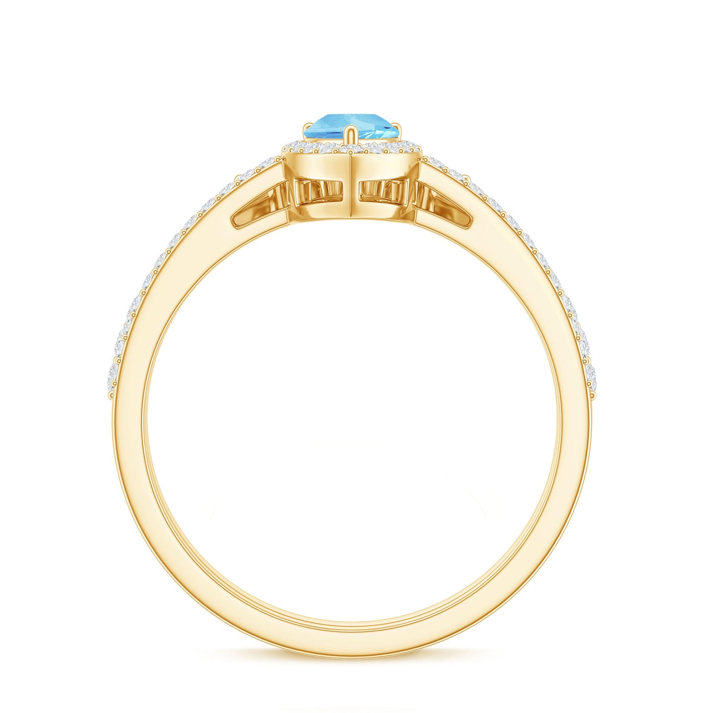 Genuine Aquamarine Teardrop Bridal Ring Set with Diamond Halo