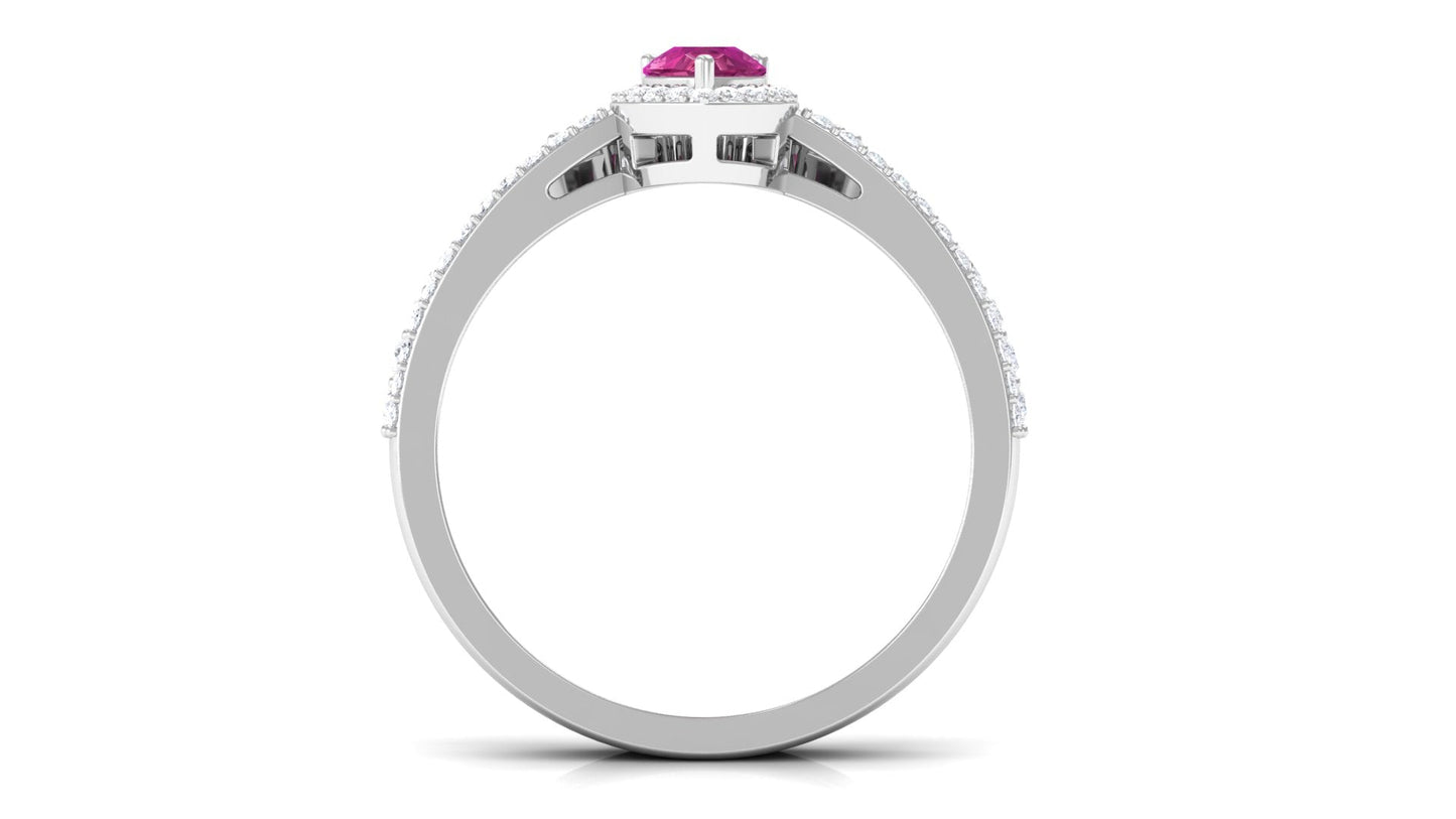 Pink tourmaline Designer Teardrop Ring Set with Moissanite Halo