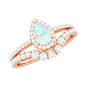 Certified 0.7 Carat Natural Ethiopian Opal Teardrop Wedding Engagement Ring Set of 2