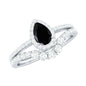 Natural Black Spinel Pear Shaped Engagement Ring with Moissanite Enhancer