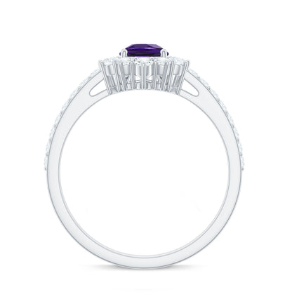 1 Carat Amethyst Pear Shaped Engagement Ring with Diamond
