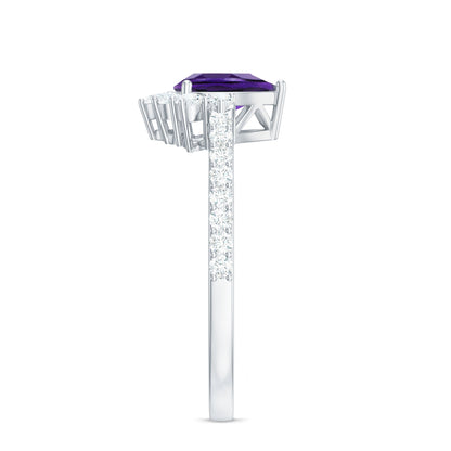 1 Carat Amethyst Pear Shaped Engagement Ring with Diamond