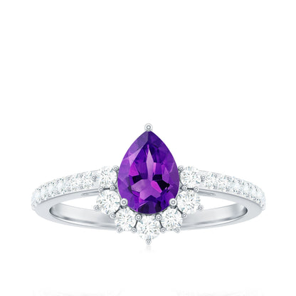 1 Carat Amethyst Pear Shaped Engagement Ring with Diamond
