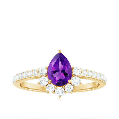 1 Carat Amethyst Pear Shaped Engagement Ring with Diamond
