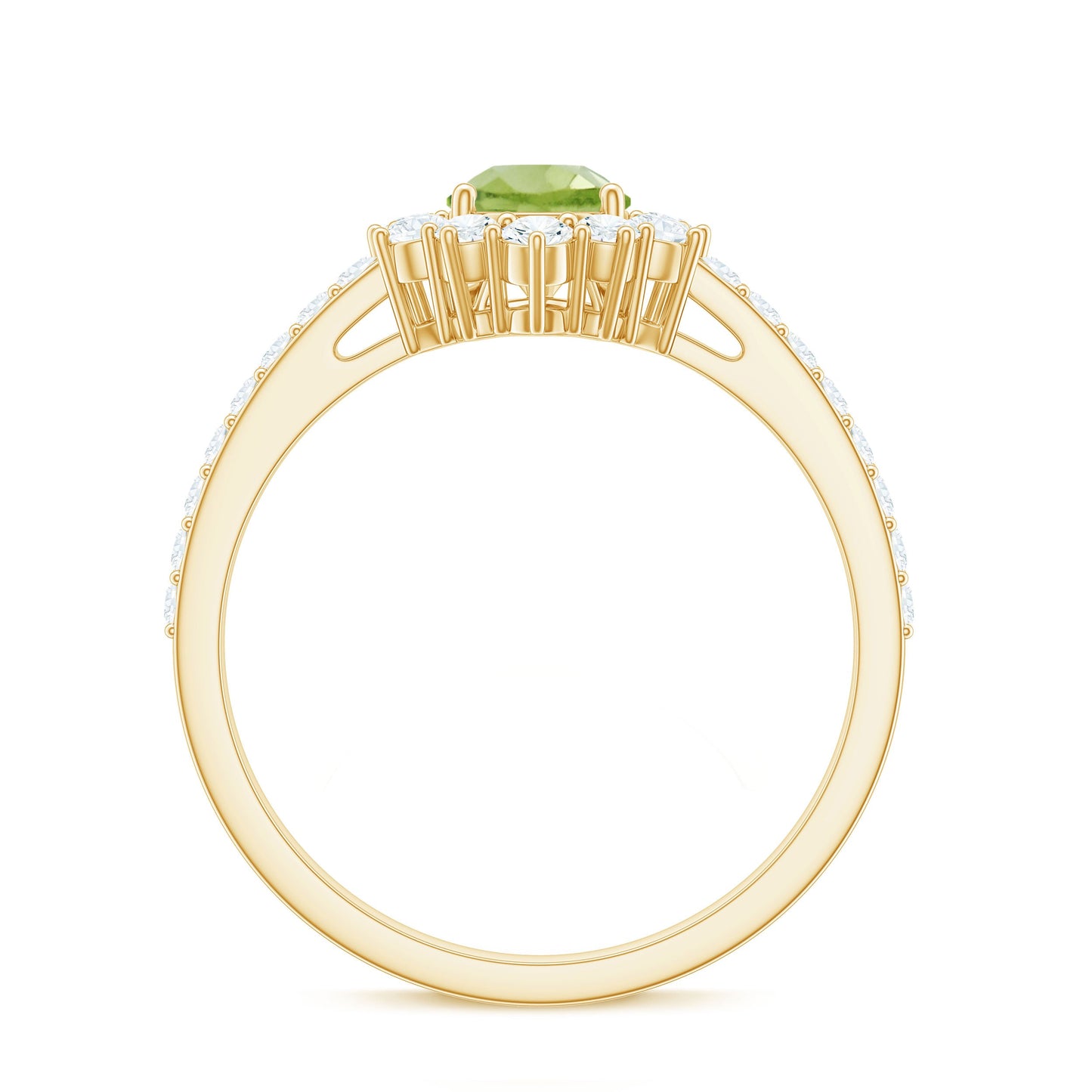 Natural 1 Carat Peridot Teardrop Engagement Ring with Diamond Half Halo