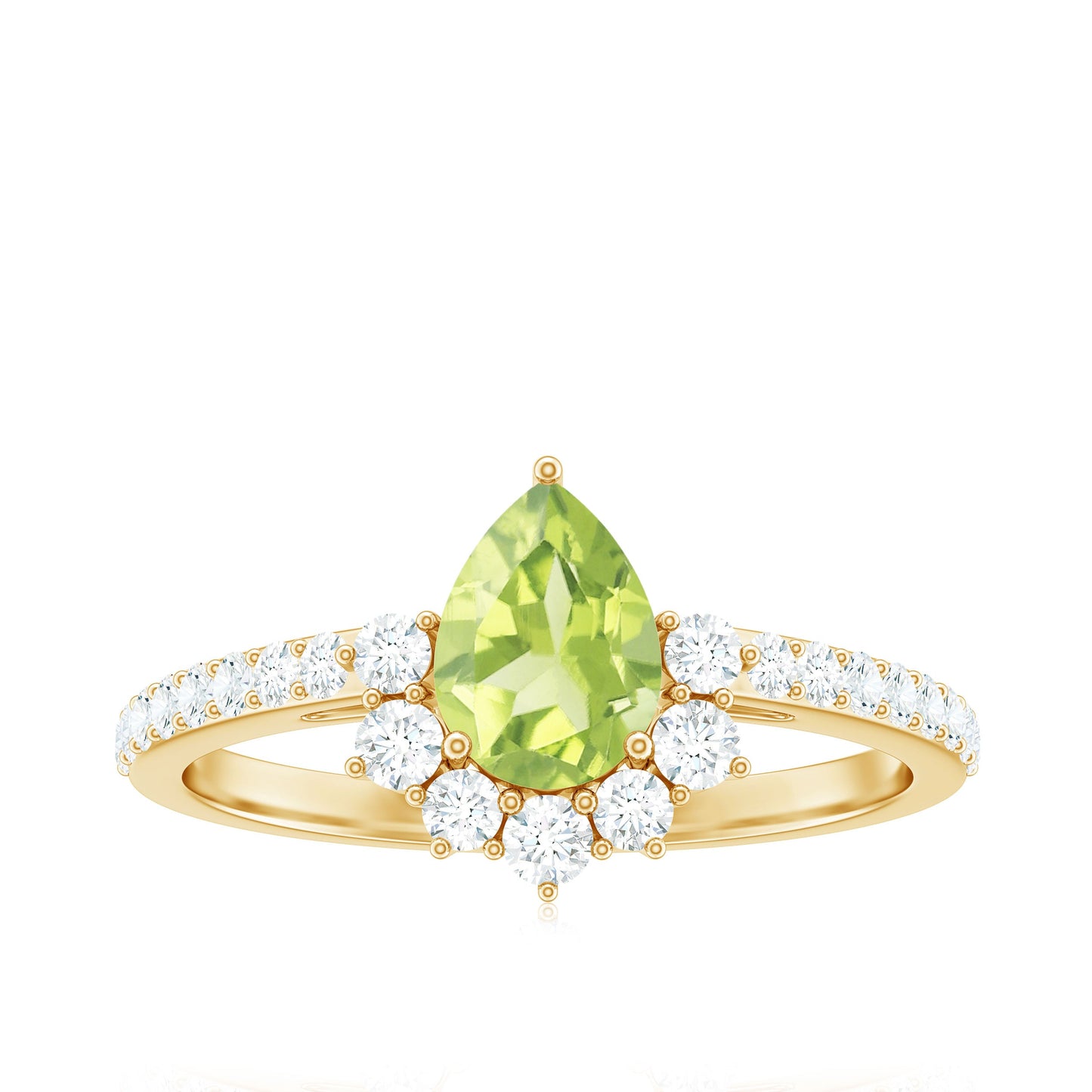 Natural 1 Carat Peridot Teardrop Engagement Ring with Diamond Half Halo