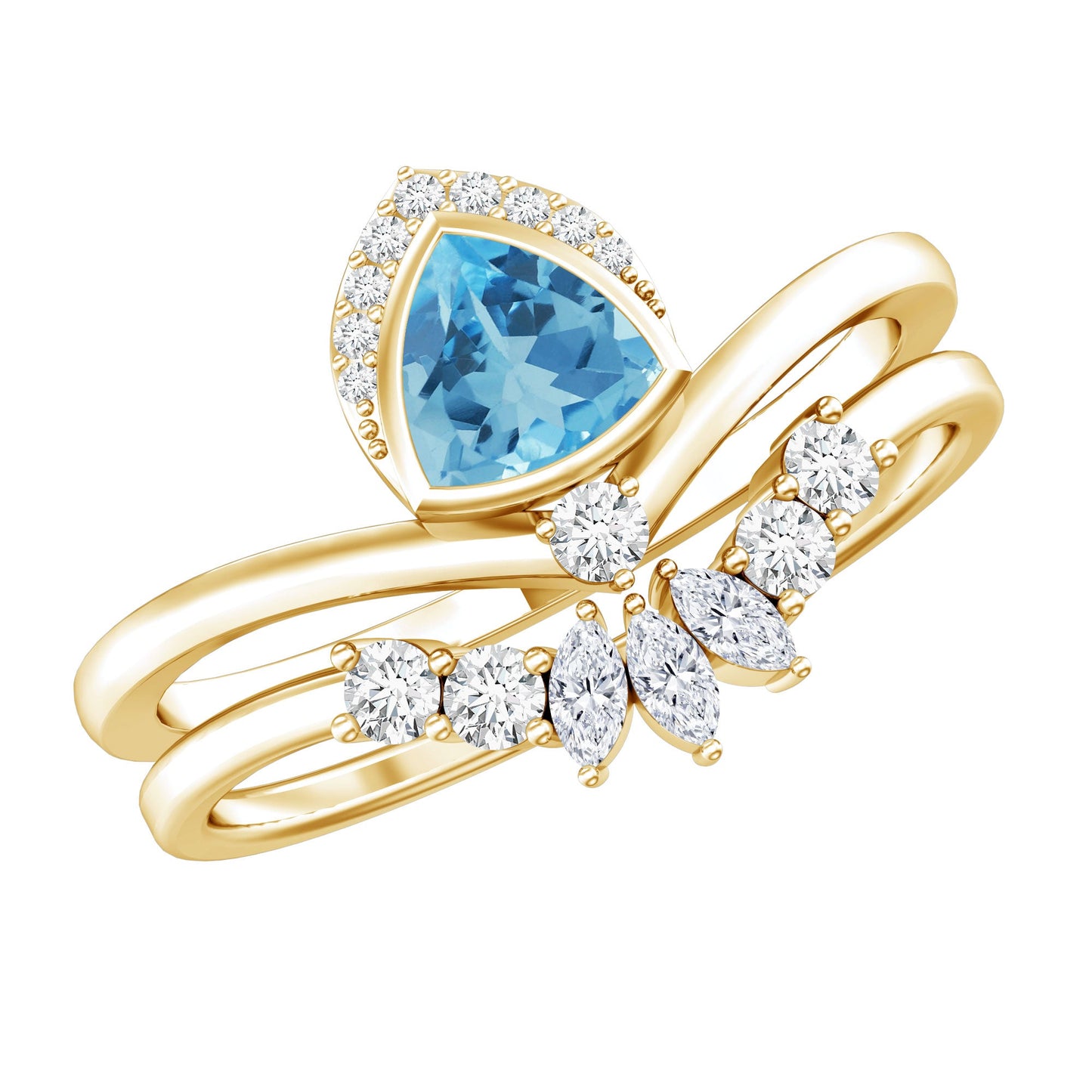 Real Swiss Blue Topaz Designer Engagement Ring With Enhancer