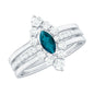 Marquise London Blue Topaz Bridal Ring Set with 2 Diamond Ring Guards