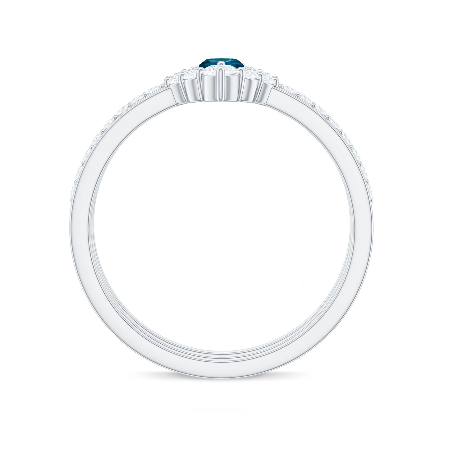 Marquise London Blue Topaz Bridal Ring Set with 2 Diamond Ring Guards