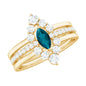 Marquise London Blue Topaz Bridal Ring Set with 2 Diamond Ring Guards