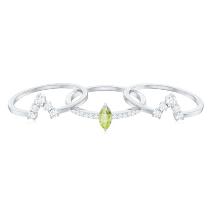 Marquise Cut Peridot Solitaire Trio Ring Set with Moissanite