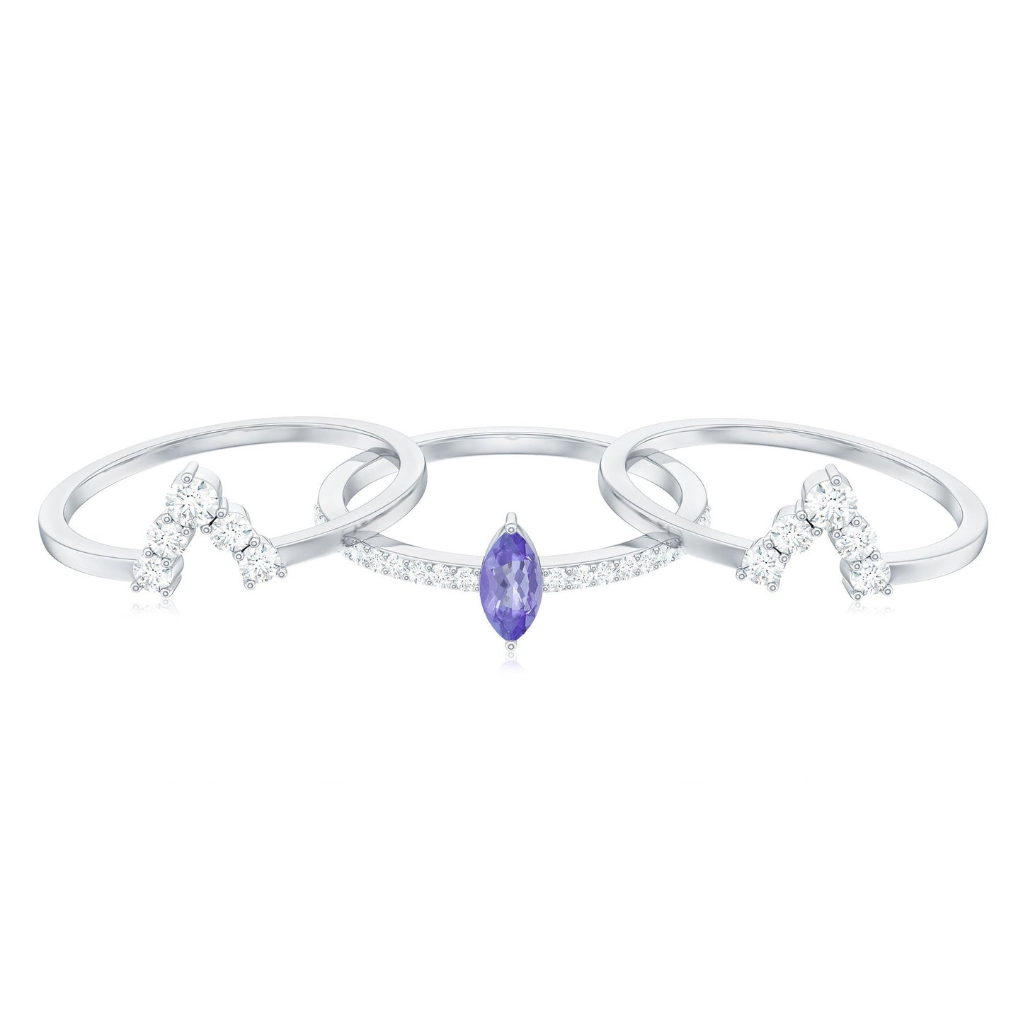 Marquise Cut Tanzanite Solitaire Ring Set with Diamond