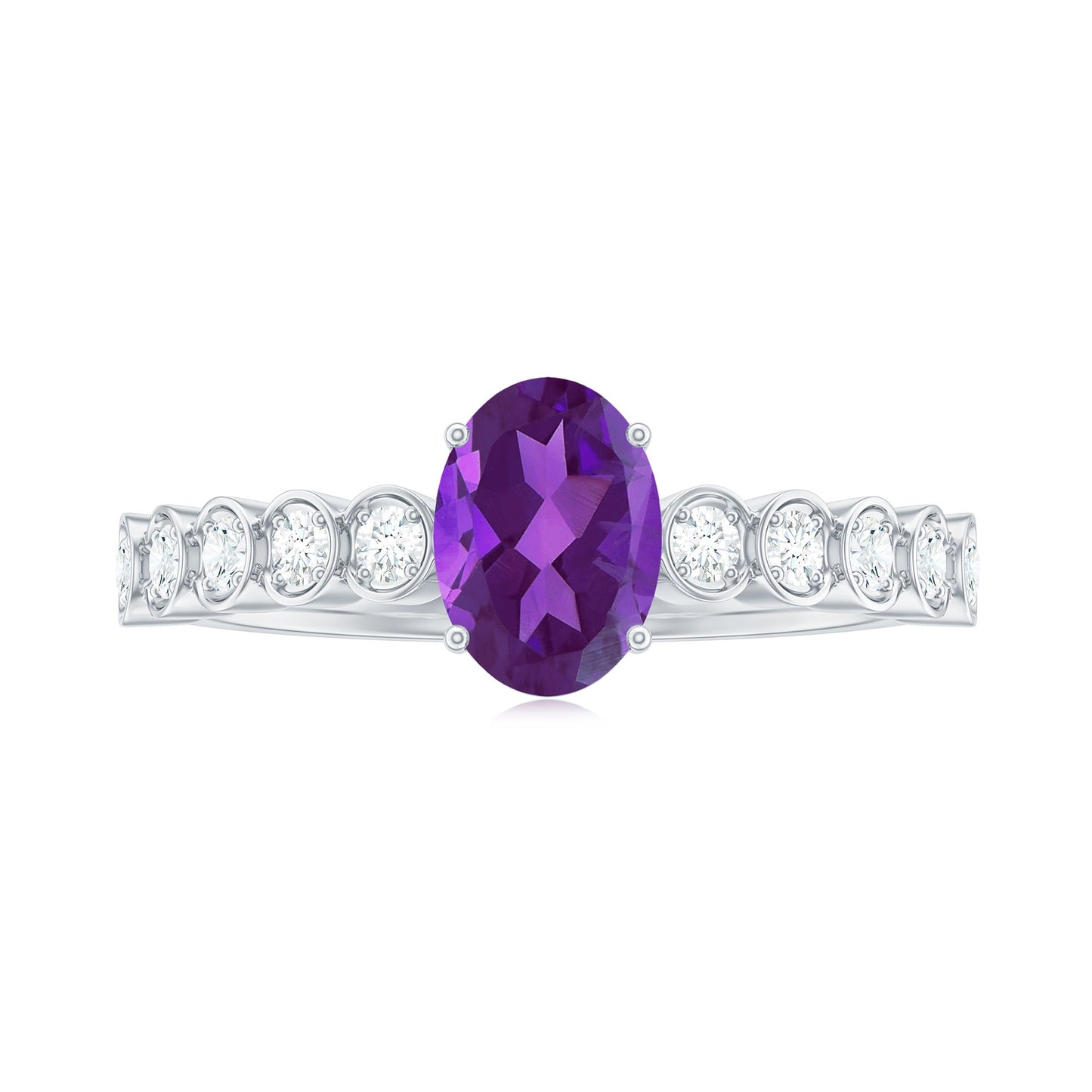 1 Carat Real Amethyst Oval Engagement Ring with Diamond