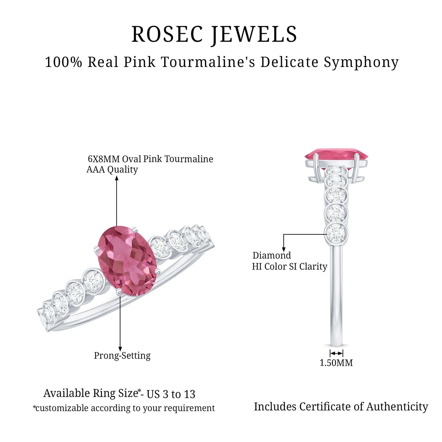 1 Carat Oval Pink Tourmaline Solitaire Engagement Ring with Diamond