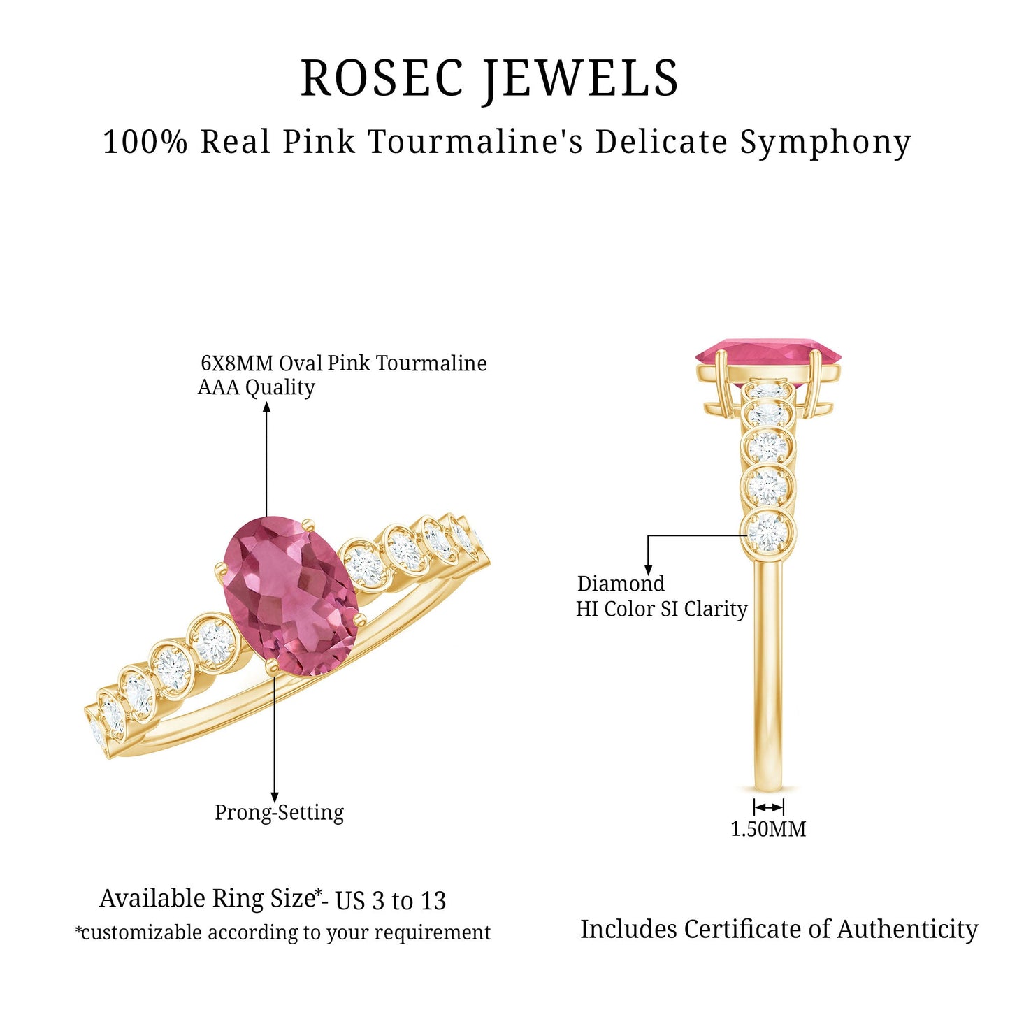 1 Carat Oval Pink Tourmaline Solitaire Engagement Ring with Diamond