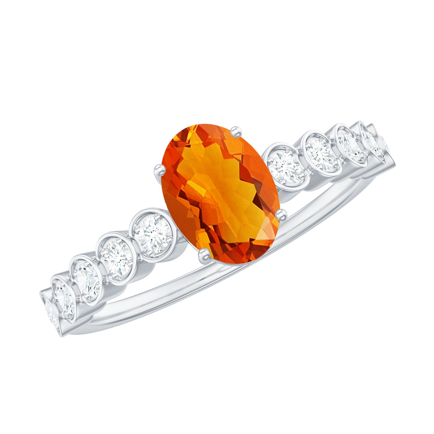 0.6 Carat Oval Fire Opal Solitaire Engagement Ring with Diamond